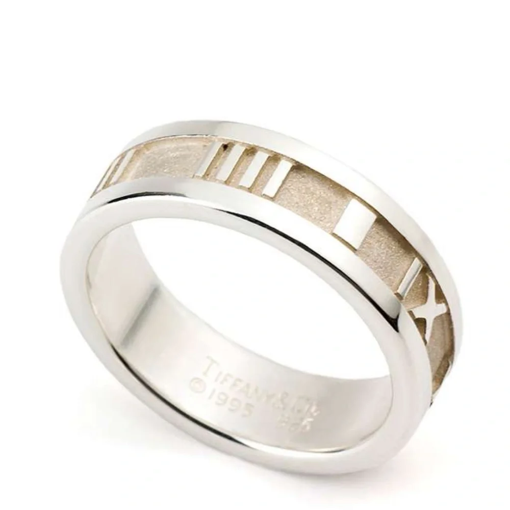 Tiffany & Co. Atlas Band Sterling Silver Roman Numeral Band